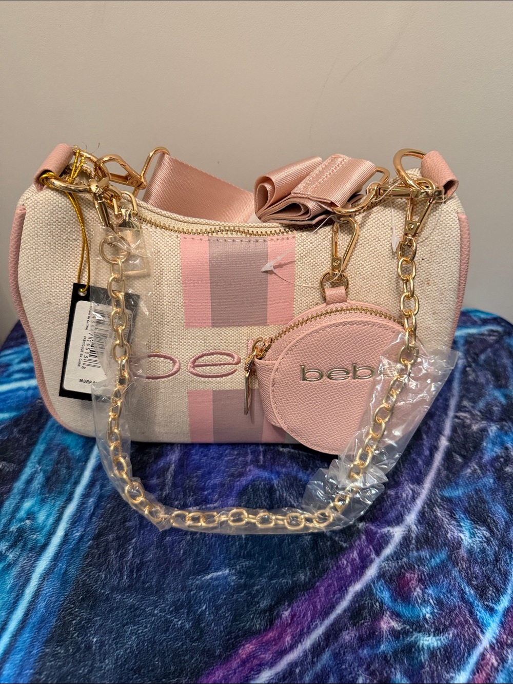 Bebe Beige and Pink Shoulder Bag